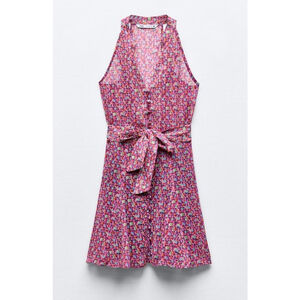 Zara FLORAL PRINT MINI DRESS Pink Multicolor‎ XL